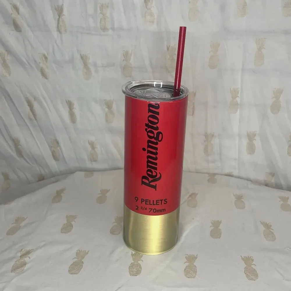 Remington Shotgun Shell custom 20 oz cold cup skinny tumbler EUC NEW STRAW